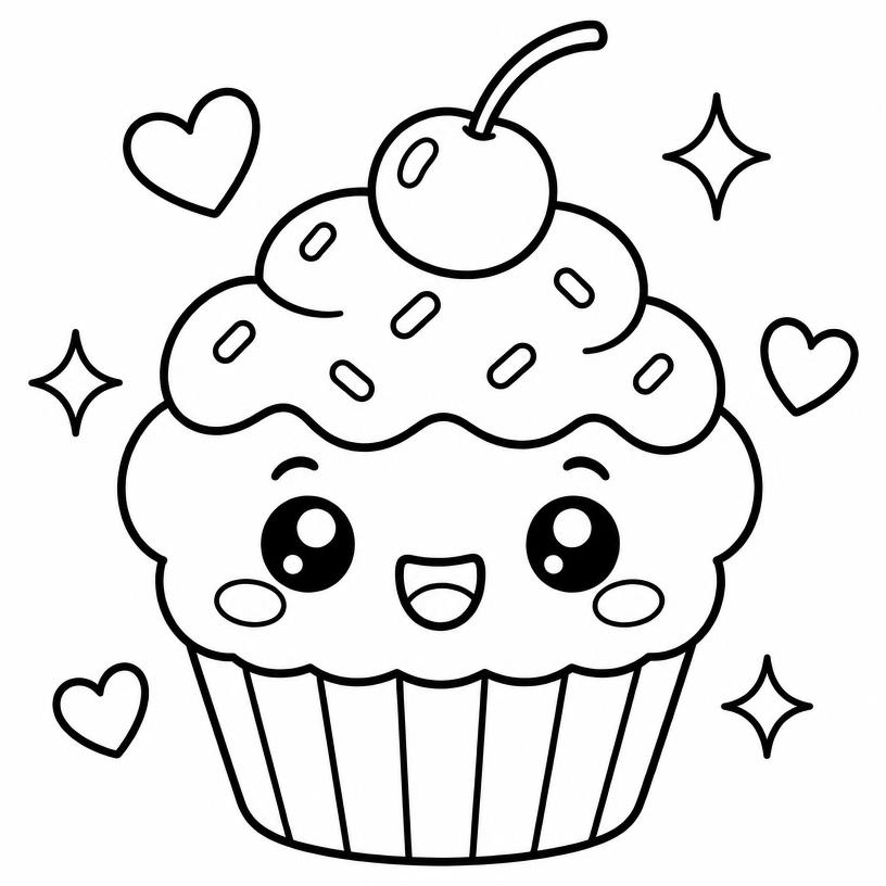 Kawaii cute coloring page sample